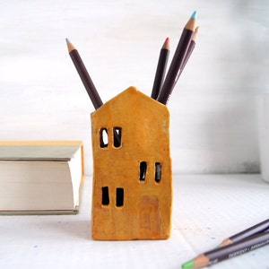 Teacher Appreciation Gift-Candle Holder-Pencil Holder-Ceramic House-Ceramics And Pottery