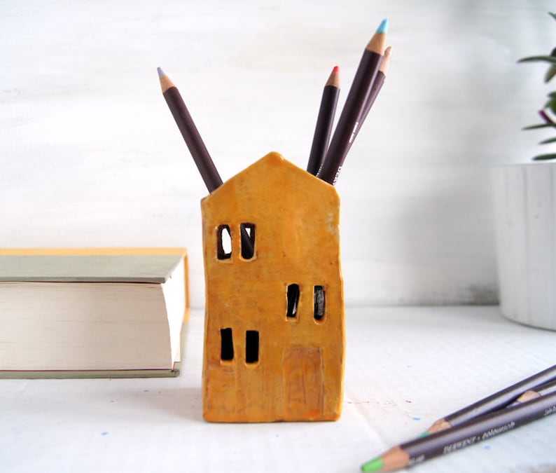 Teacher Appreciation Gift-Candle Holder-Pencil Holder-Ceramic House-Ceramics And Pottery 