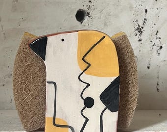 Yellow Bird Napkin Holder-Sponge Holder-Geometry Pattern- Birds-Small Gift-Ceramics And Pottery