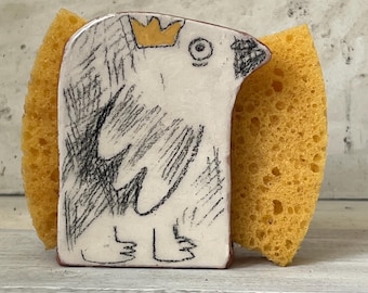 Clay Bird servethouder-sponshouder-een van een soort-handgeschilderde potloodstijl
