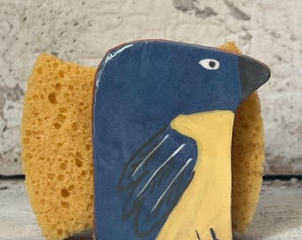 Blue Bird Napkin Holder-Sponge Holder- Birds-Small Gift-Ceramics And Pottery