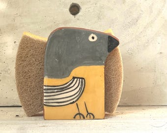 Yellow Bird Napkin Holder-Sponge Holder- Birds-Small Gift-Ceramics And Pottery