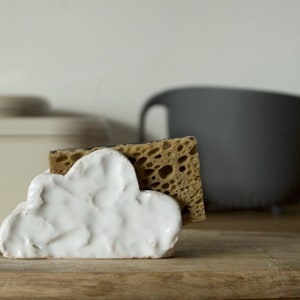 White Cloud Sponge Holder- Kitchen Napkin Holder-Ceramics And Pottery