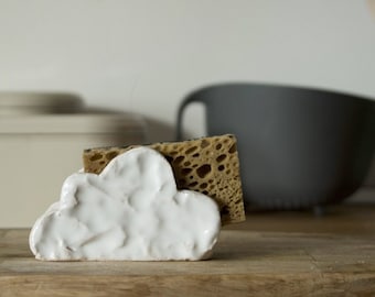 White Cloud Sponge Holder- Kitchen Napkin Holder-Ceramics And Pottery