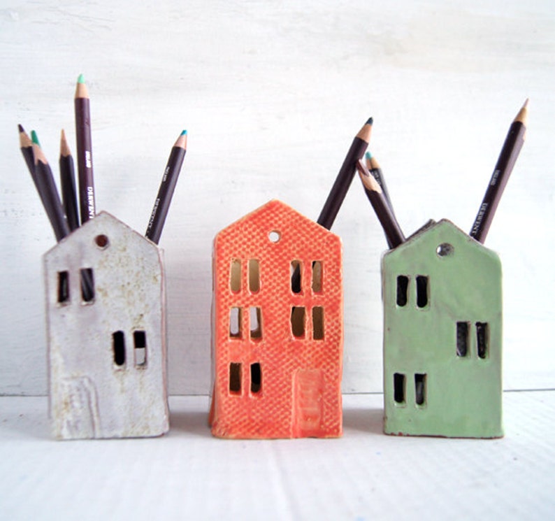 Teacher Appreciation Gift-Teacher Gift-Ceramic House-End of year teacher gift-Office-Desk-Pencil Holder image 1