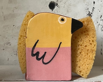 Pink Bird Napkin Holder-Sponge Holder- Birds-Small Gift-Ceramics And Pottery