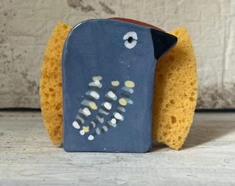 Blue Bird Napkin Holder-Sponge Holder- Birds-Small Gift-Ceramics And Pottery