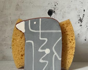 Gray Bird Napkin Holder-Sponge Holder- Birds-Small Gift-Ceramics And Pottery