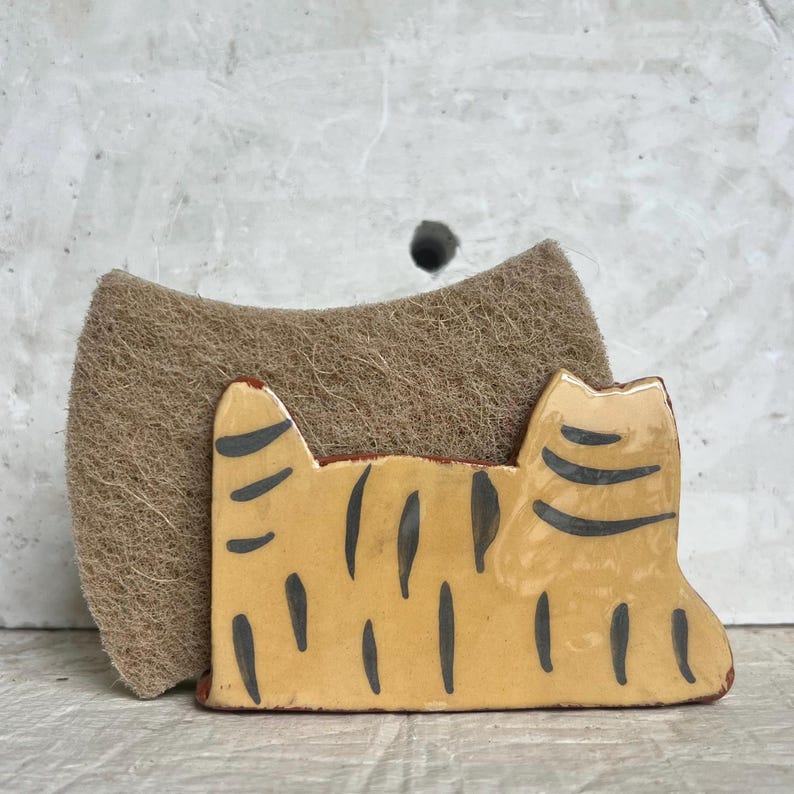 Scouring Sponge Red Sponge Holder-red Ceramic Cat-ginger Cats-kitchen Holder-ceramics and ...