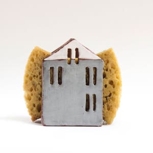 Gray House-Napkin Holder-Sponge Holder-Ceramic House-Kitchen Storage-Ceramics Gifts