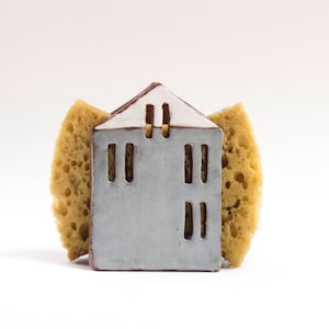 Graues Haus-Serviettenhalter-Schwammhalter-Keramik-Haus-Küche Lagerung-Keramik-Geschenke