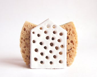 White Polka Dots-Sponge Holder-Napkin Holder-Kitchen Storage-Ceramics And Pottery