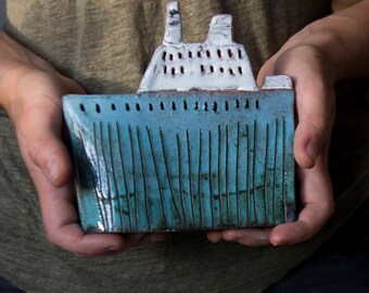 Ceramic Ship-Miniature Boat-Model Ship-Nautical Decor-Ocean Decor-Ceramics And Pottery