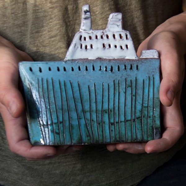 Ceramic Ship-Miniature Boat-Model Ship-Nautical Decor-Ocean Decor-Ceramics And Pottery