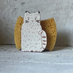 White Ceramic Cat-One F A Kind-Sponge Holder-Kitchen Holder-Ceramics And Pottery