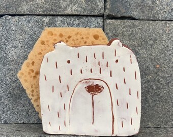 White Bear Sponge Holder-Napkin Holder-Housewarming Gift-Ceramics And Pottery