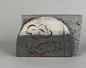 White Clouds Napkin Holder-Sponge Holder- Kitchen Decor-Handmade Ceramics