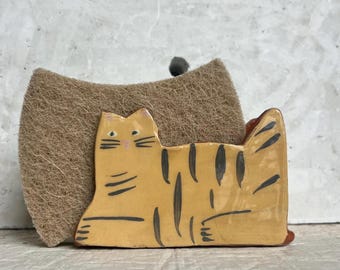 Sponge Holder-Red Ceramic Cat-Ginger Cats-Kitchen Holder-Ceramics And Pottery