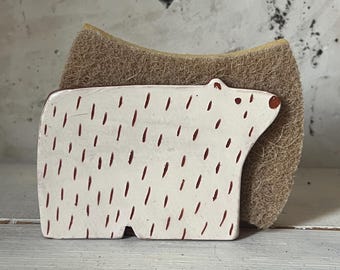 White Bear- Sponge Holder-Napkin Holder- Bears Decor-Ceramics And Pottery