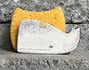 Ceramic Sponge Holder-Whale-Kitchen Sink Decor-Cute Gift