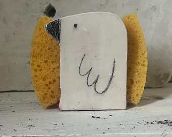 White Bird Napkin Holder-Sponge Holder- Birds-Small Gift-Ceramics And Pottery -Sketch Style