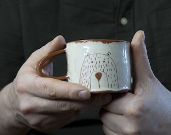 Pottery Mug-Bear Mug- Cute Bear Coffee Mug-Tea Cup-Tea Mug-Coffee Cup-Ceramics And Pottery