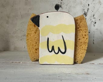 Ceramic Bird Napkin Holder-Sponge Holder-One Of A Kind- Hand Painted Ceramics