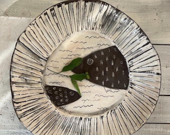 Serving Platter-Fish Decor Bowl-Black And White-Pottery Plate-Kitchen Decor-Fruit Bowl