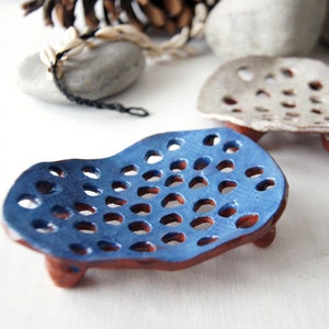 Deep Blue Soap Dish-Ceramic Soap Dish-Bathroom Accessories -Soap Holder-Draining Soap Dish