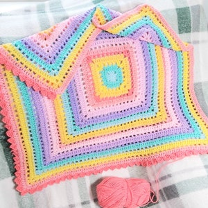 Crochet blanket pattern,  Easy Crochet Blanket, crochet pattern, rainbow blanket, crochet blanket pattern, granny square blanket