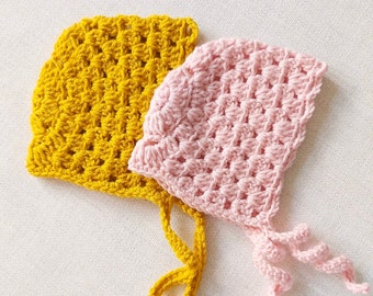Crochet Pattern | Sweet Baby Bonnet Crochet Pattern | Baby Hat Newborn & 0-3 month | Bonnet | PATTERN ONLY| Photo Prop | Baby Bonnet | Hat