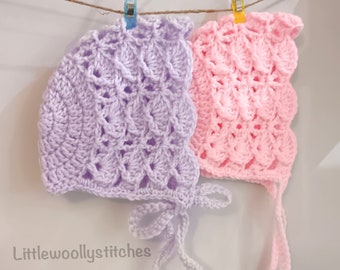 Crochet Bonnet | Photo Prop | Newborn size | Crochet Hat Pattern | Baby Shower Gift |