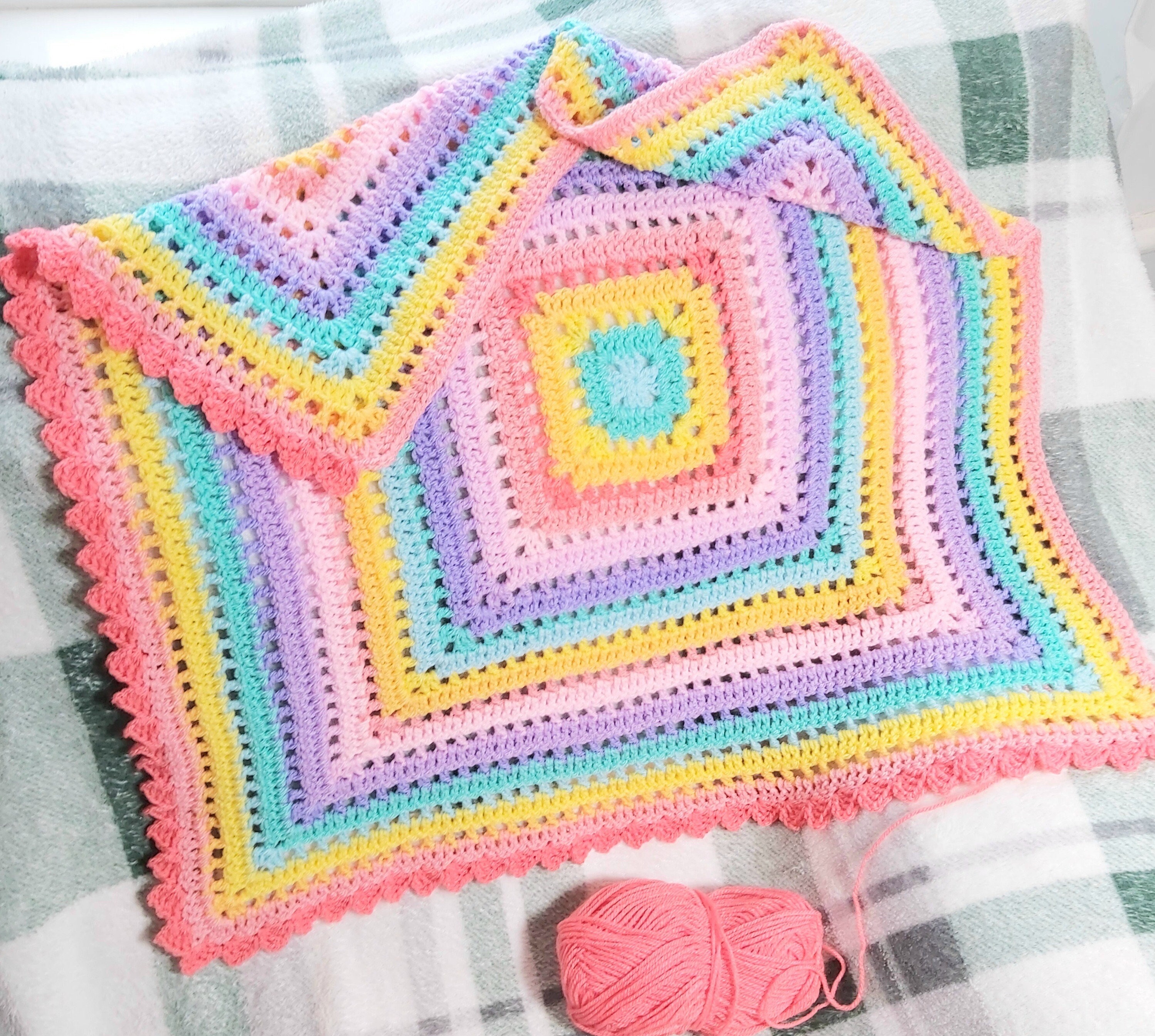 Crochet blanket pattern,  Easy Crochet Blanket, crochet pattern, rainbow blanket, crochet blanket pattern, granny square blanket