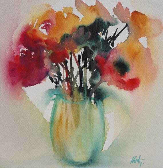 Aquarelle Originale Bouquet De Fleurs Les Candides 1