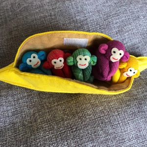 Handmade Cotton 5 Monkey Toys in Banana, Kids Accessories
