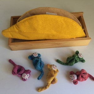 Schattige 5 apen in banaan biologisch duurzaam handgemaakt katoen zacht speelgoed voor kinderen peuter kinderen accessoires decoraties cadeau cadeau idee