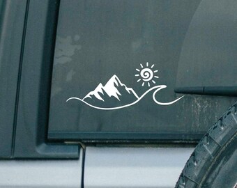Mountain Sun Wave Decal for car, tumbler, laptop, waterproof, nature, outdoor, ocean, Mountain range, wilderness