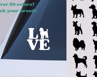 Love Dog Vinyl Decal for Car, Tumbler, Laptop. Pet, Dog Breed Bumper Sticker