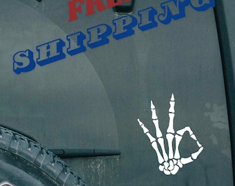 OK Skeleton Hand, metal decal for car, Vinyl Decal Sticker, hand sign, metal rock hand, decal for women, decal for men, peace sign, punk
