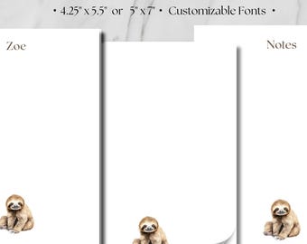 Personalized Baby Sloth Notepad