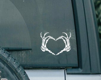 Coeur squelette main, sticker pour voiture, sticker voiture, sticker vinyle, sticker main pour femme, sticker pour homme