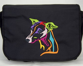 Messenger bag, messenger bag, messenger bag, embroidered bag, embroidered shoulder bag, unisex, bag embroidered, whippet, greyhounds