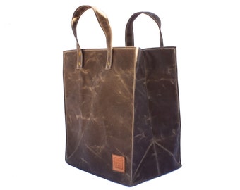 Waxed Canvas Grocery Bag Market Tote Bucket Bag Adjustable Strap