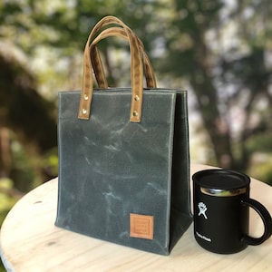 Small Canvas Tote with an Optional Inside Pocket. A Naturally Weather Resistant, and Rugged Lunch Bag for Men and Women. Handcrafted in USA.
