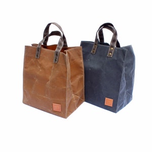 Shopping Bag Set. Two Reusable Grocery Bags, Stout and Sturdy Waxed Canvas Market Totes. Handcrafted in USA