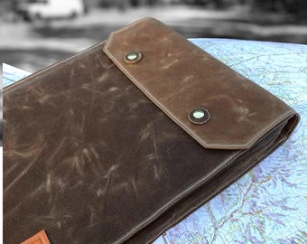 Large Atlas & Map Holder. Waxed Canvas Map Bag. A Weather Resistant Case for Camper Van Overland Adventures. Vanlife. Artisan made in USA.