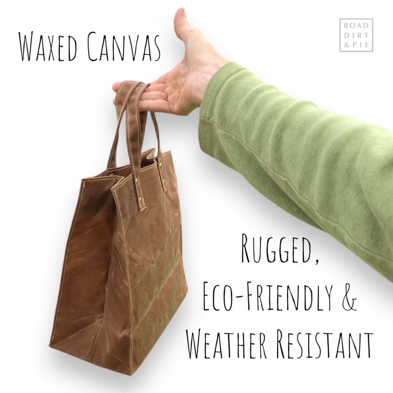 Small Waxed Canvas Tote Bag. Work Bag for your daily essentials, project or lunch. Weather Resistant and Many Colors. Handmade in the USA. Brown