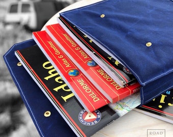 State Atlas & Map Holder. Keep Maps, Service Records and Travel Documents Safe. Overland Waxed Canvas Soft Storage Case. Artisan Made in USA