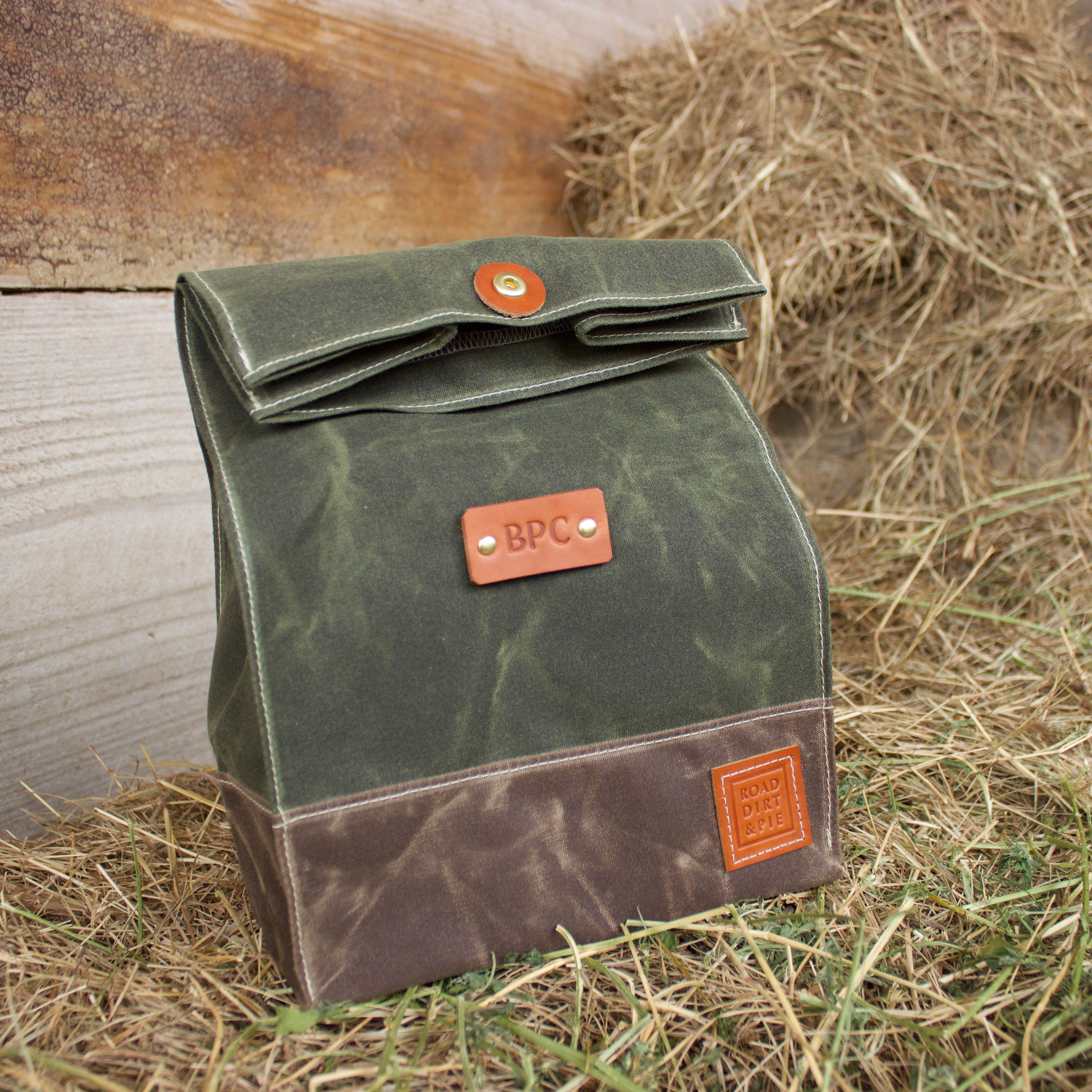 Large Personalized Lunch Bag, Olive Green and Chocolate Waxed Canvas …