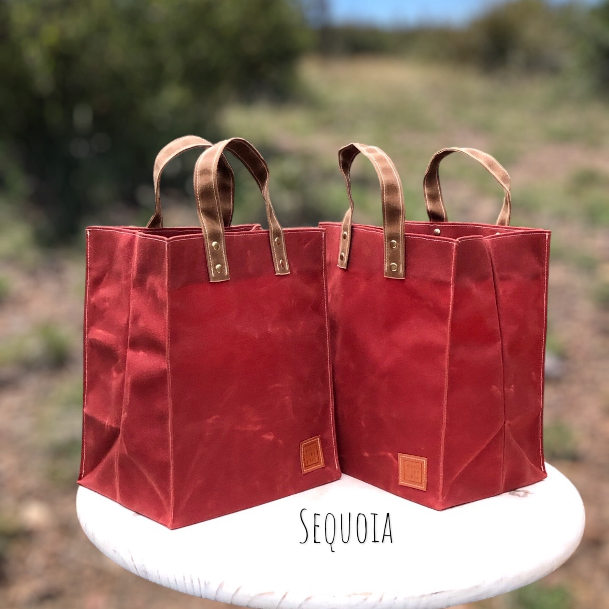 Waxed Cotton Tote Bag Set. 2 Grocery Sized Bags Make a Great Gift